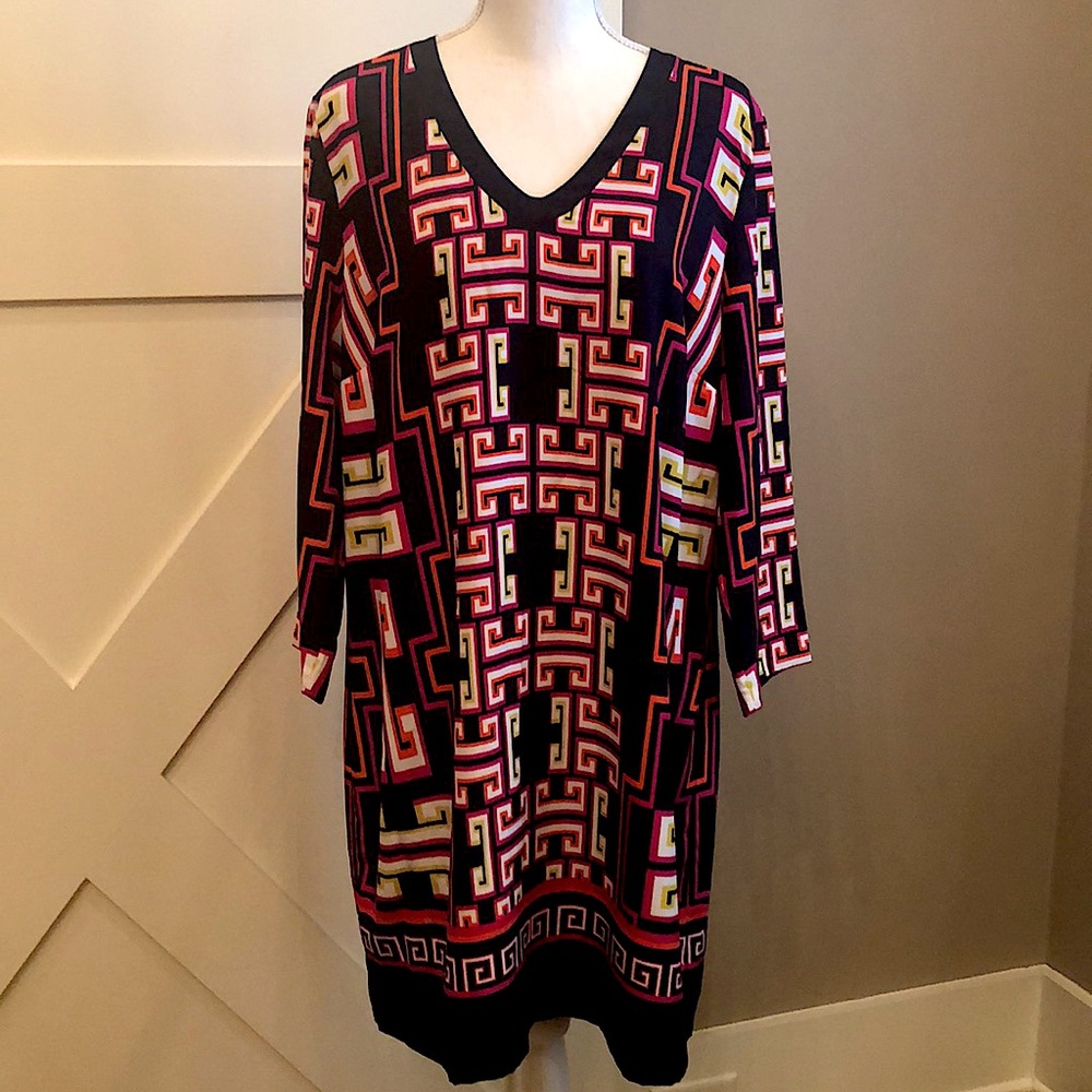 Crown & Ivy Navy Pink Orange Geometric Print Dress